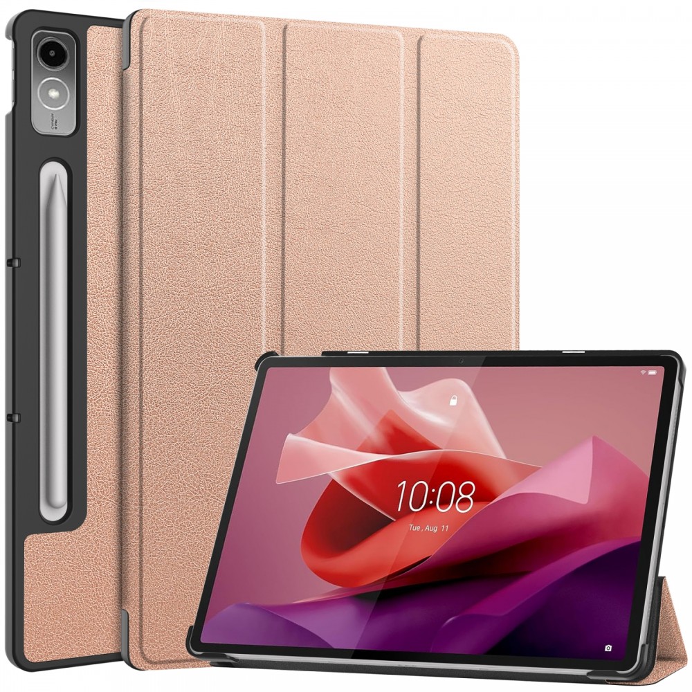 כיסוי לטאבלט מדגם - Lenovo Tab P12 בצבע - זהב ורד עשוי מעור