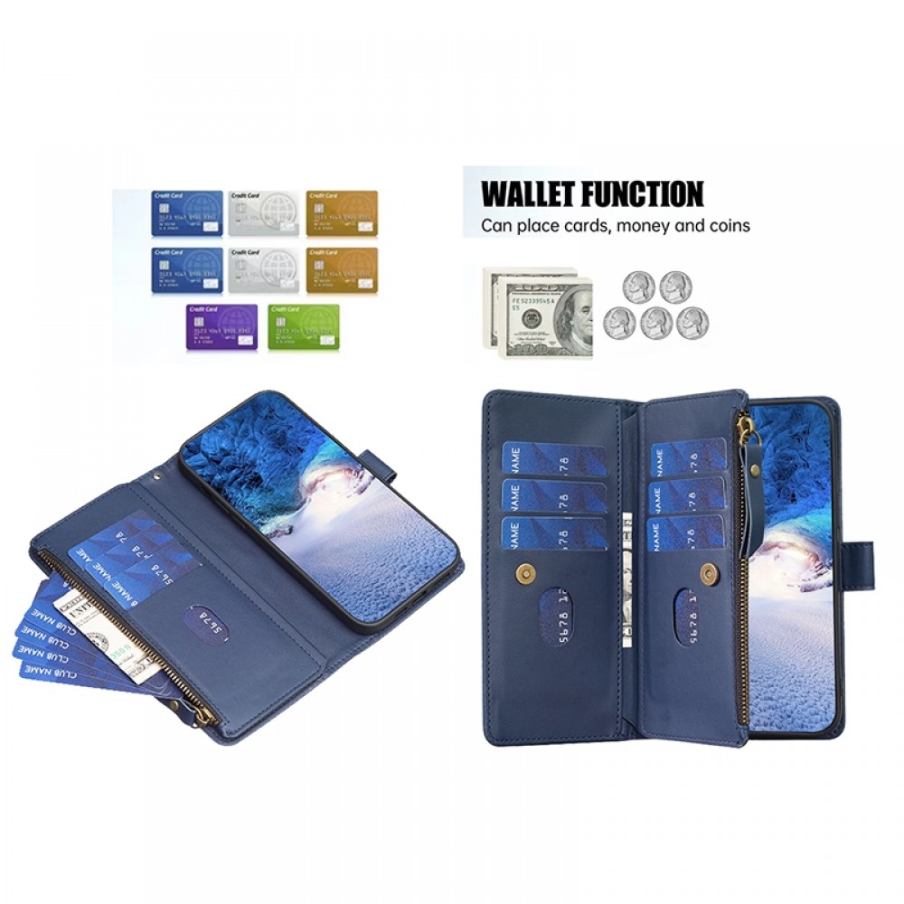 עבור Apple iPhone 11 כיסוי ארנק / ספר עשוי מעור בצבע כחול עם חריצים לכרטיסי אשראי