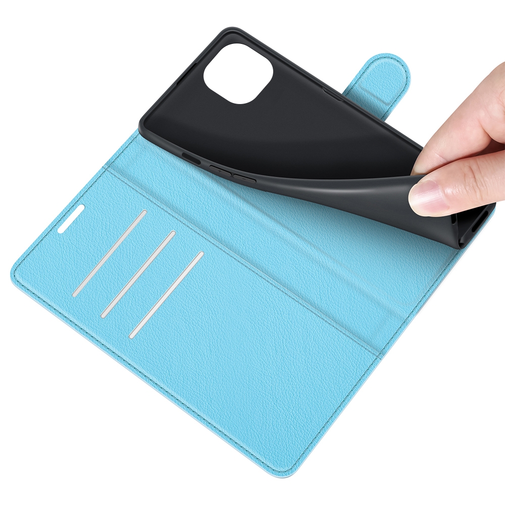 עבור Apple iPhone 13 כיסוי ארנק / ספר עשוי מעור בצבע כחול עם חריצים לכרטיסי אשראי