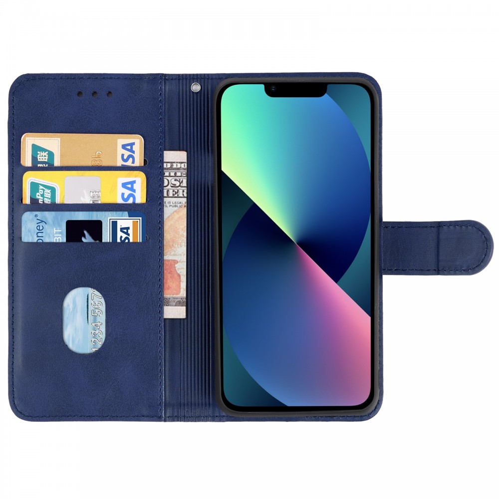 עבור Apple iPhone 14 כיסוי ארנק / ספר עשוי מעור בצבע כחול עם חריצים לכרטיסי אשראי