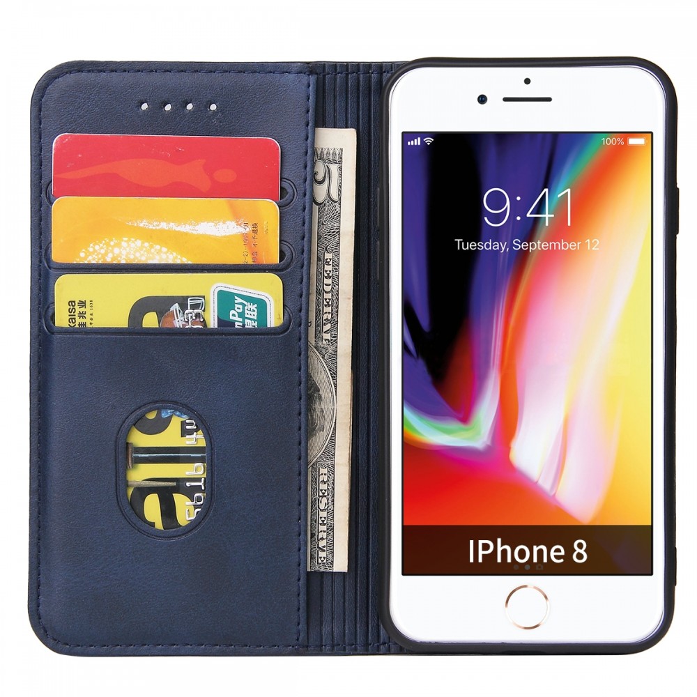 עבור Apple iPhone 7 כיסוי ארנק / ספר עשוי מעור בצבע כחול עם חריצים לכרטיסי אשראי
