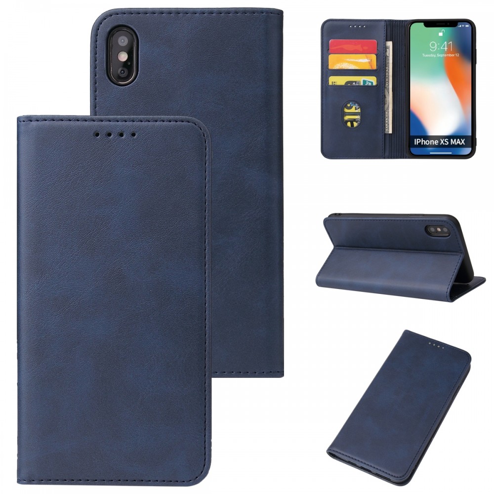 עבור Apple iPhone XS כיסוי ארנק / ספר עשוי מעור בצבע כחול עם חריצים לכרטיסי אשראי