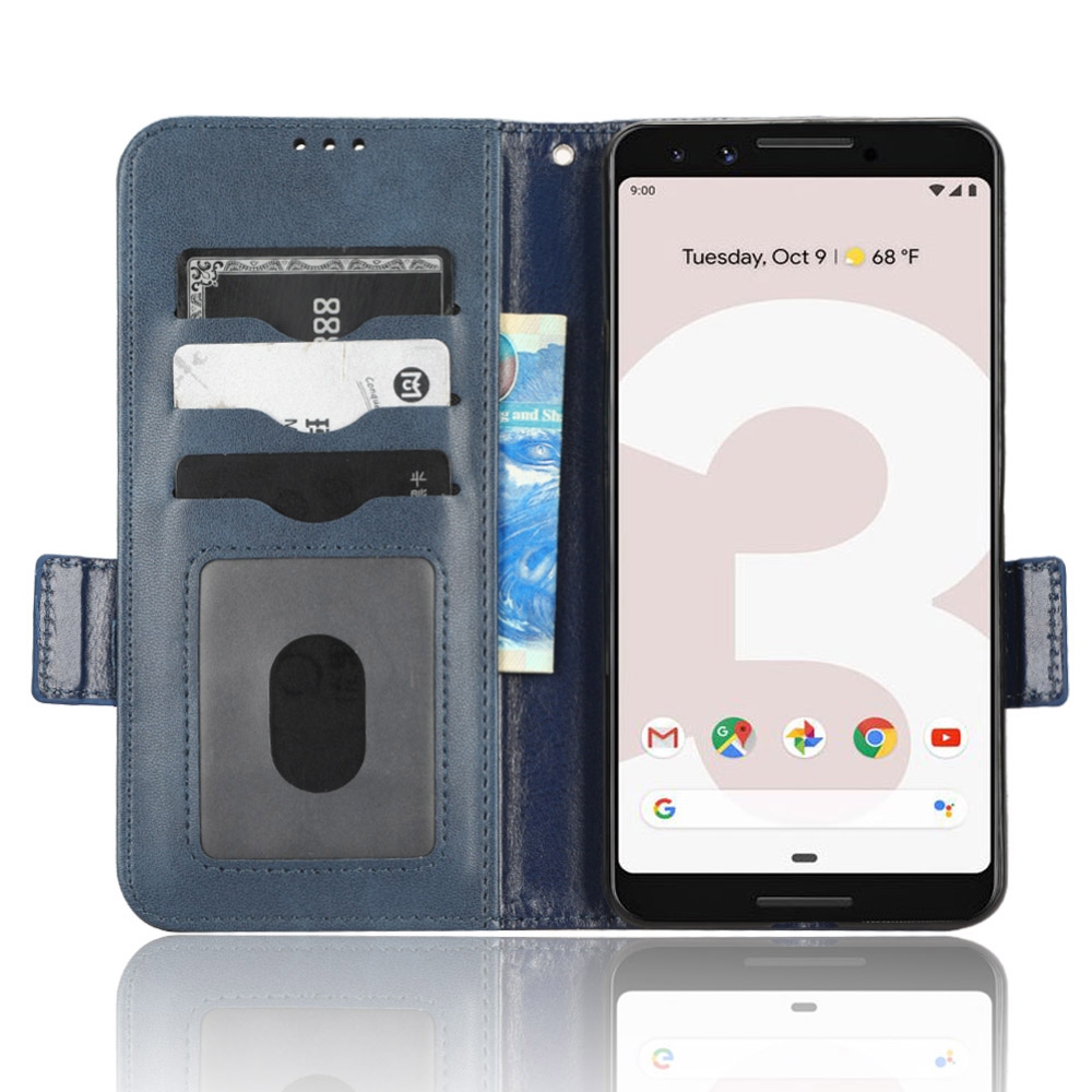 עבור Google Pixel 3 כיסוי ארנק / ספר עשוי מעור בצבע כחול עם חריצים לכרטיסי אשראי