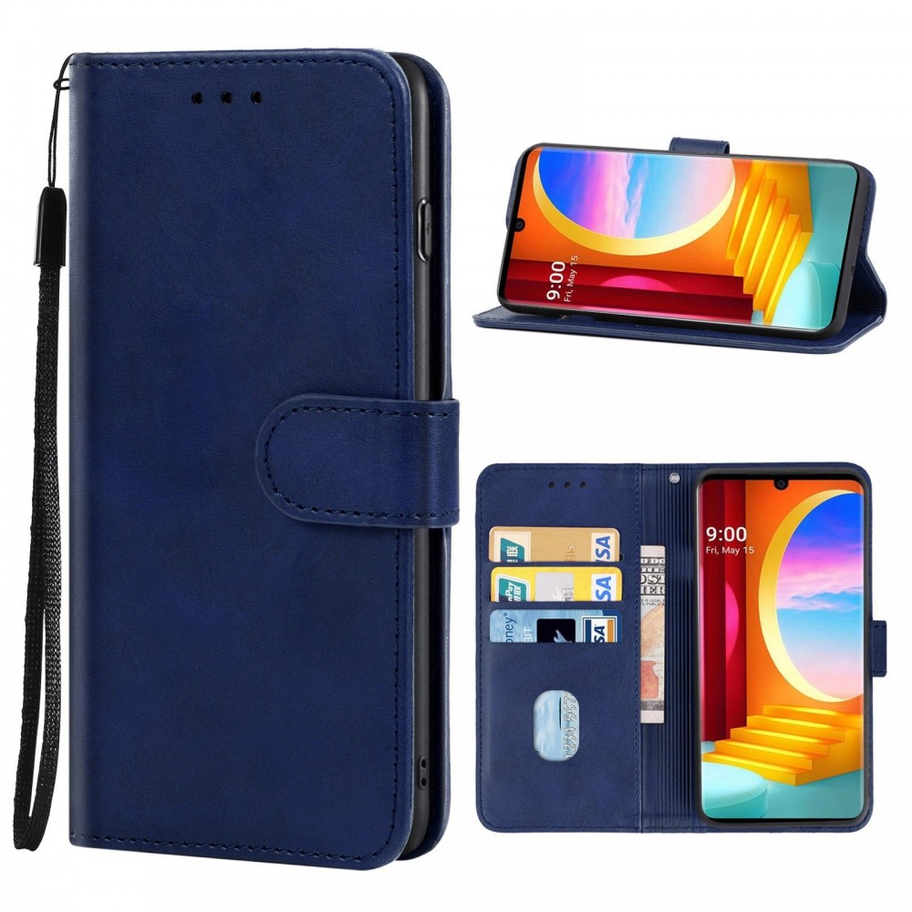 עבור LG Velvet 5G כיסוי ארנק / ספר עשוי מעור בצבע כחול עם חריצים לכרטיסי אשראי