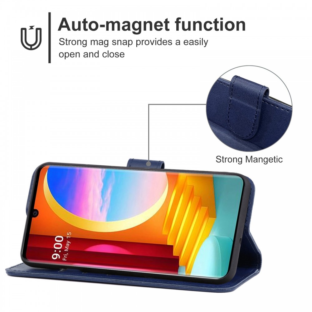 עבור LG Velvet 5G כיסוי ארנק / ספר עשוי מעור בצבע כחול עם חריצים לכרטיסי אשראי