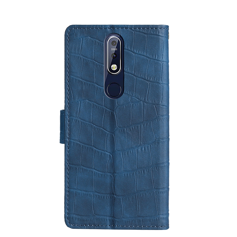 עבור Nokia 7.1 כיסוי ארנק / ספר עשוי מעור בצבע כחול עם חריצים לכרטיסי אשראי