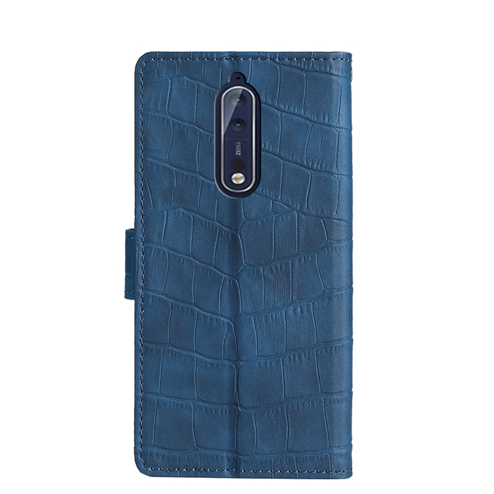 עבור Nokia 8 כיסוי ארנק / ספר עשוי מעור בצבע כחול עם חריצים לכרטיסי אשראי