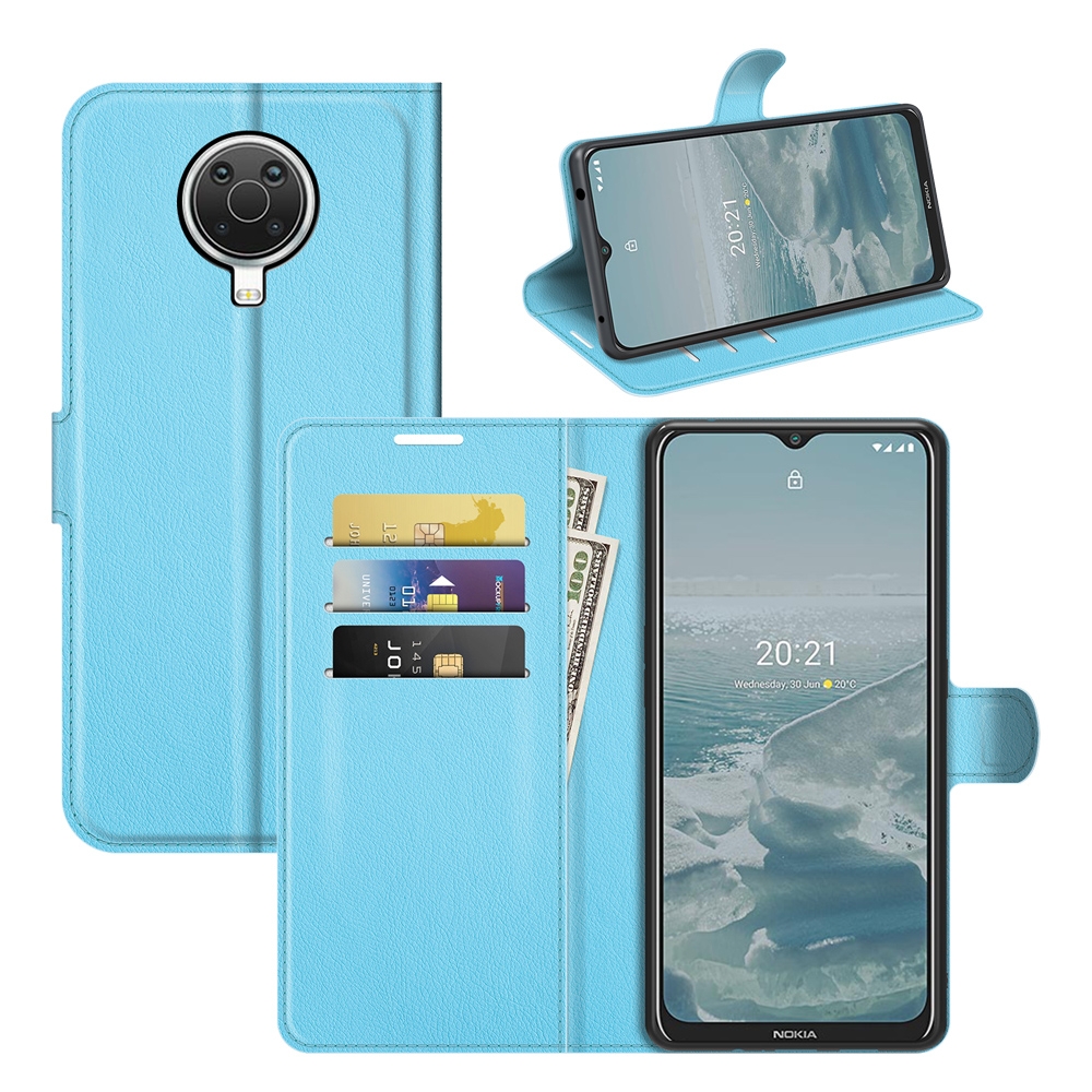 עבור Nokia G10 כיסוי ארנק / ספר עשוי מעור בצבע כחול עם חריצים לכרטיסי אשראי
