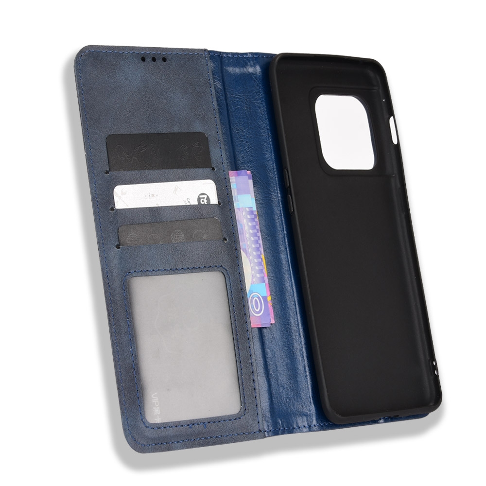 עבור OnePlus 10 Pro כיסוי ארנק / ספר עשוי מעור בצבע כחול עם חריצים לכרטיסי אשראי