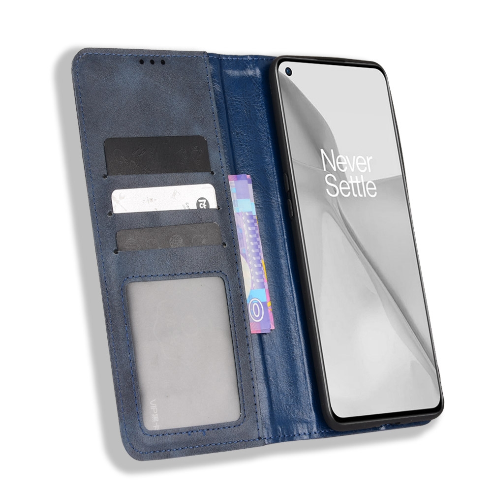 עבור OnePlus 10 Pro כיסוי ארנק / ספר עשוי מעור בצבע כחול עם חריצים לכרטיסי אשראי