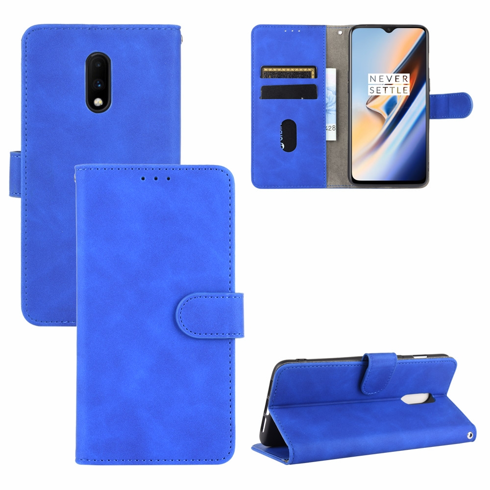 עבור OnePlus 7 כיסוי ארנק / ספר עשוי מעור בצבע כחול עם חריצים לכרטיסי אשראי