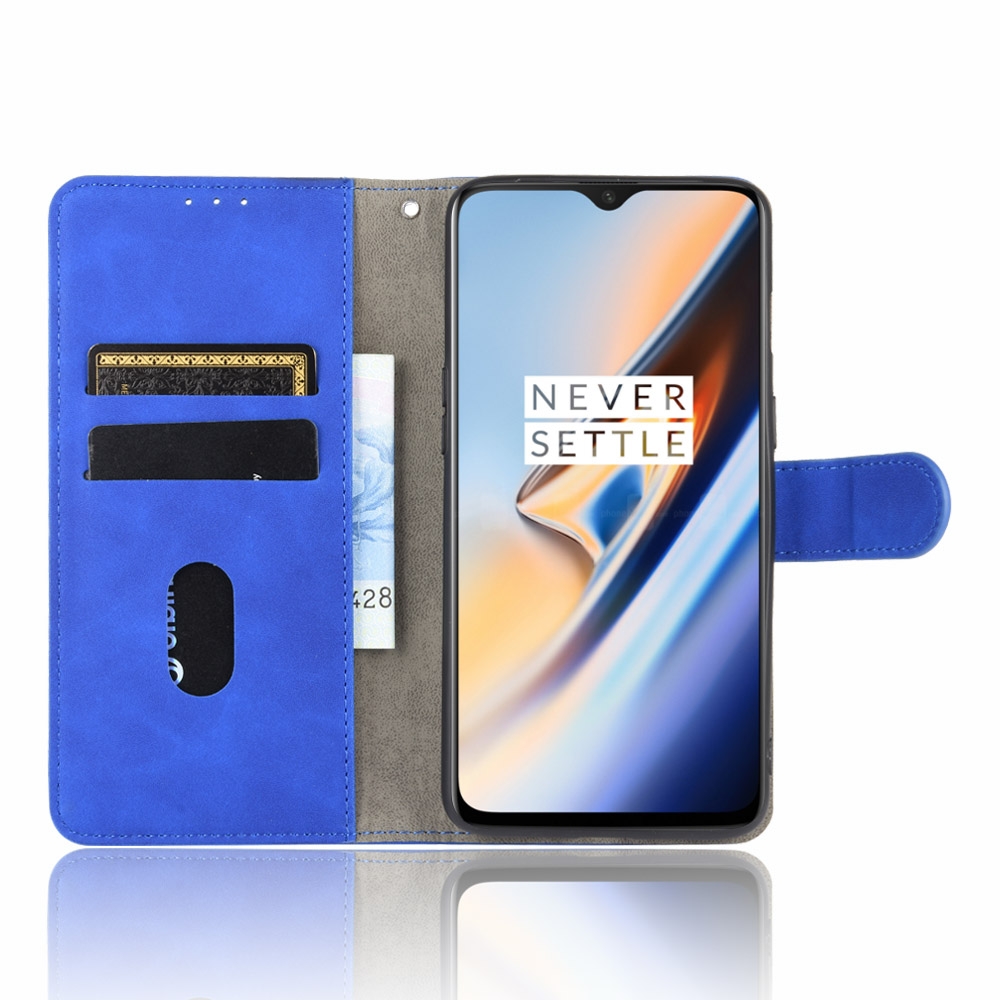 עבור OnePlus 7 כיסוי ארנק / ספר עשוי מעור בצבע כחול עם חריצים לכרטיסי אשראי