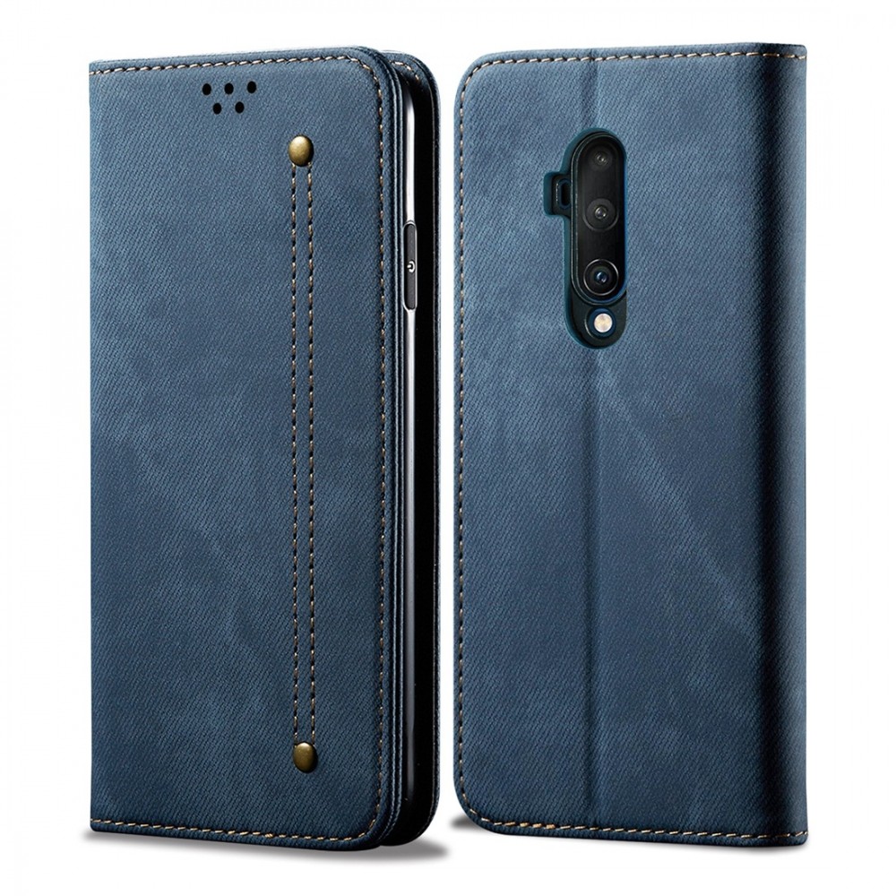 עבור OnePlus 7T Pro כיסוי ארנק / ספר עשוי מעור בצבע כחול עם חריצים לכרטיסי אשראי