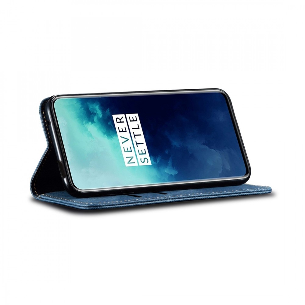 עבור OnePlus 7T Pro כיסוי ארנק / ספר עשוי מעור בצבע כחול עם חריצים לכרטיסי אשראי