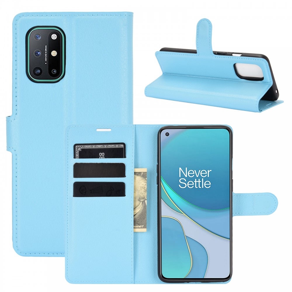 עבור OnePlus 8T כיסוי ארנק / ספר עשוי מעור בצבע כחול עם חריצים לכרטיסי אשראי