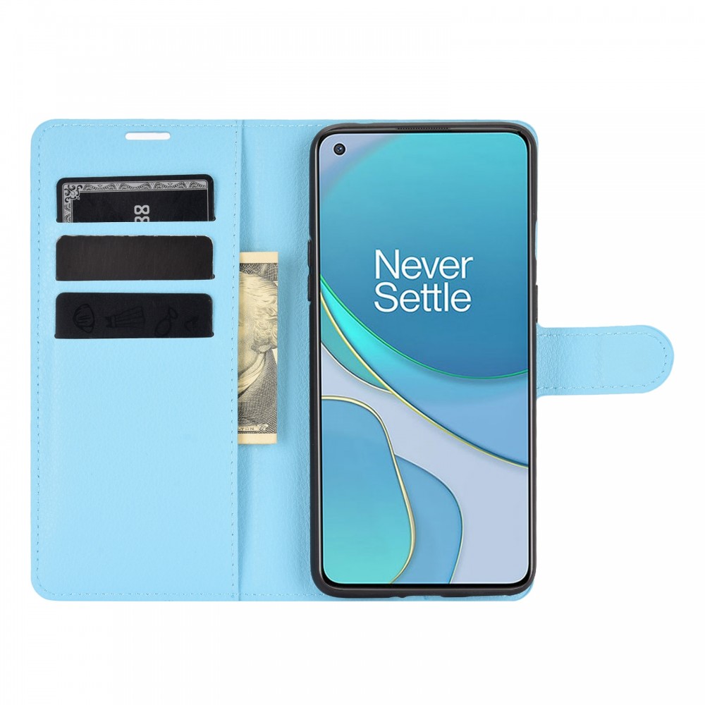 עבור OnePlus 8T כיסוי ארנק / ספר עשוי מעור בצבע כחול עם חריצים לכרטיסי אשראי