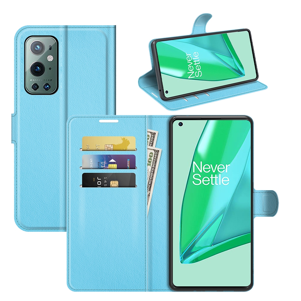 עבור OnePlus 9 Pro כיסוי ארנק / ספר עשוי מעור בצבע כחול עם חריצים לכרטיסי אשראי