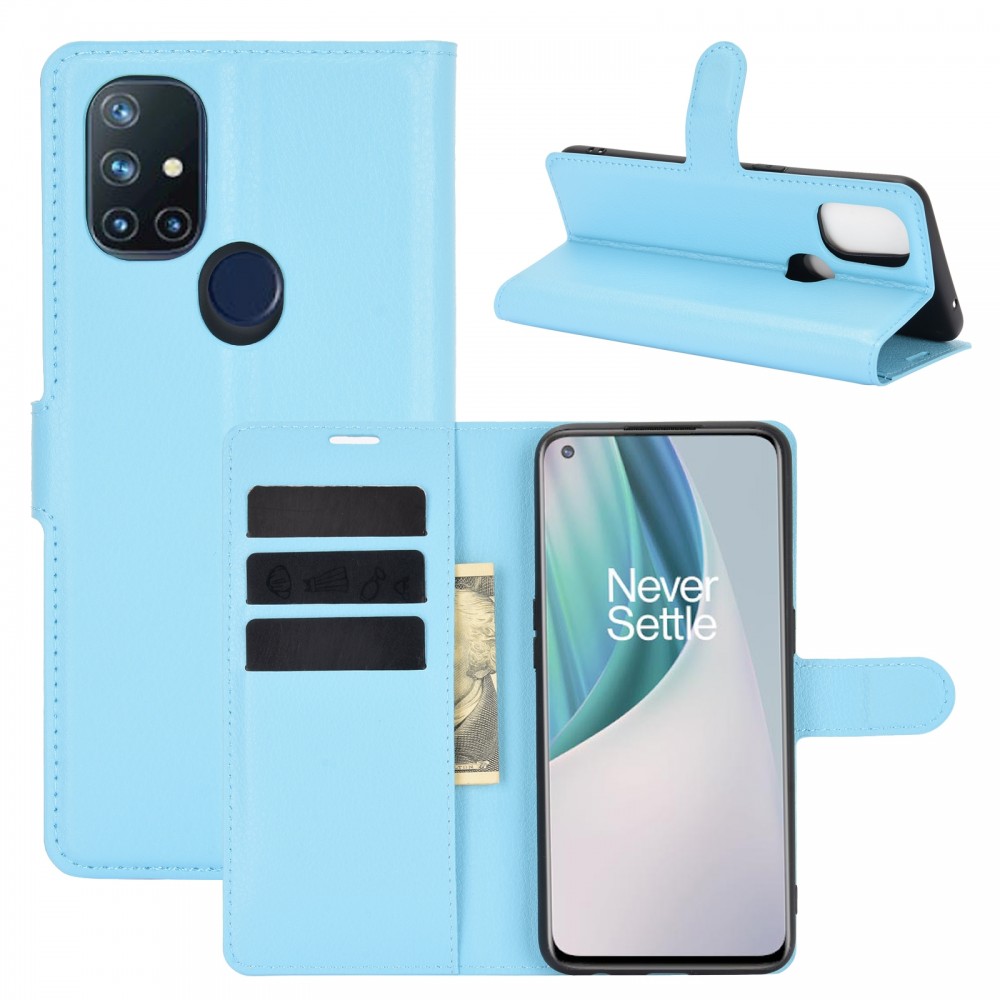 עבור OnePlus Nord N10 5G כיסוי ארנק / ספר עשוי מעור בצבע כחול עם חריצים לכרטיסי אשראי