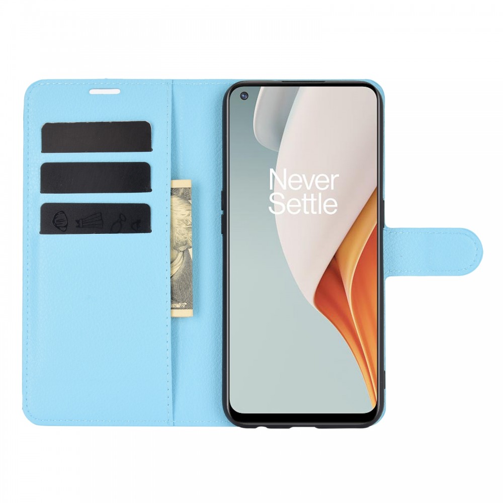 עבור OnePlus Nord N100 כיסוי ארנק / ספר עשוי מעור בצבע כחול עם חריצים לכרטיסי אשראי