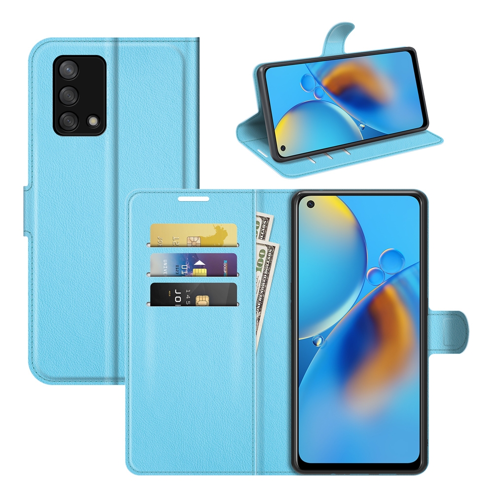 עבור Oppo A74 כיסוי ארנק / ספר עשוי מעור בצבע כחול עם חריצים לכרטיסי אשראי