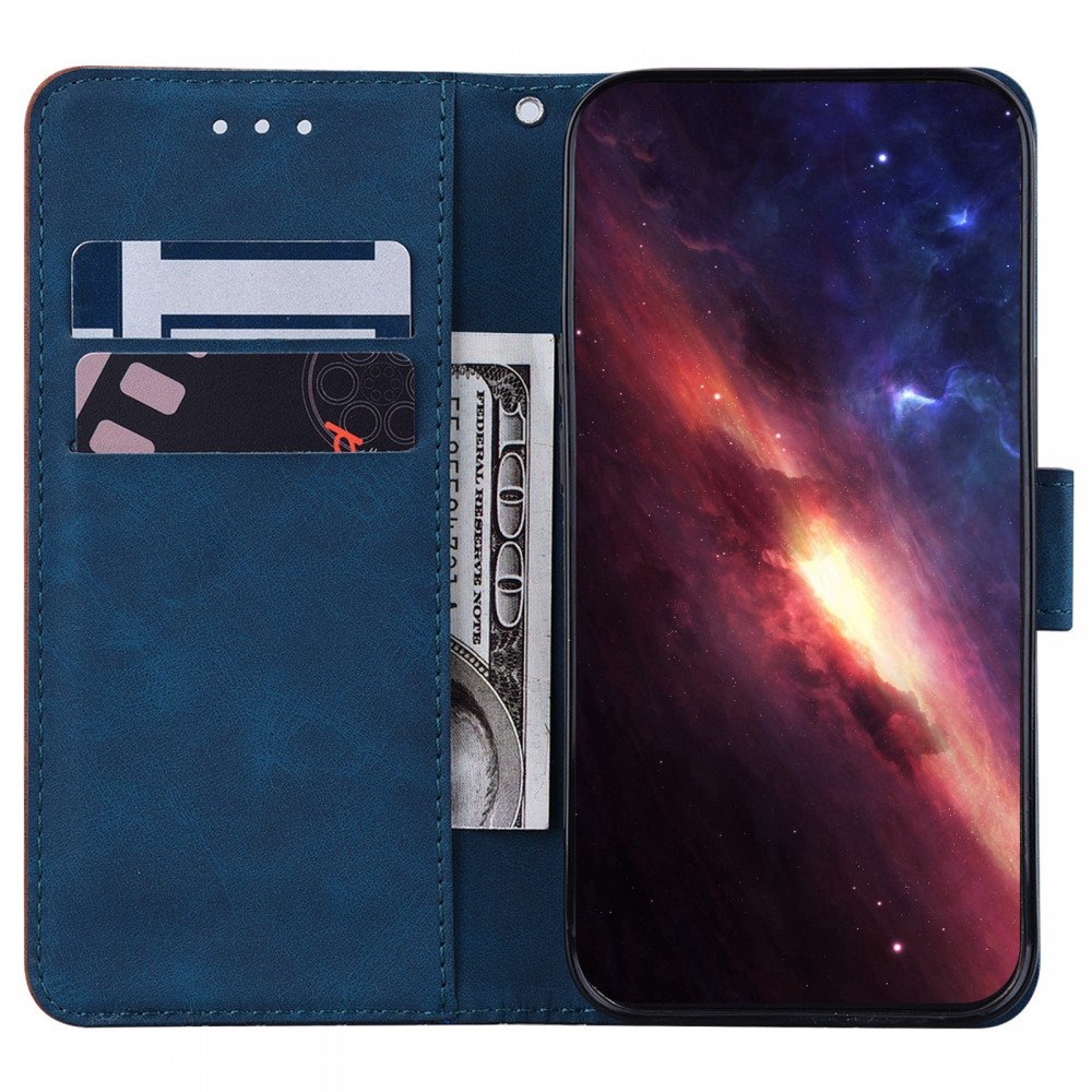 עבור Oppo A96 5G כיסוי ארנק / ספר עשוי מעור בצבע כחול עם חריצים לכרטיסי אשראי
