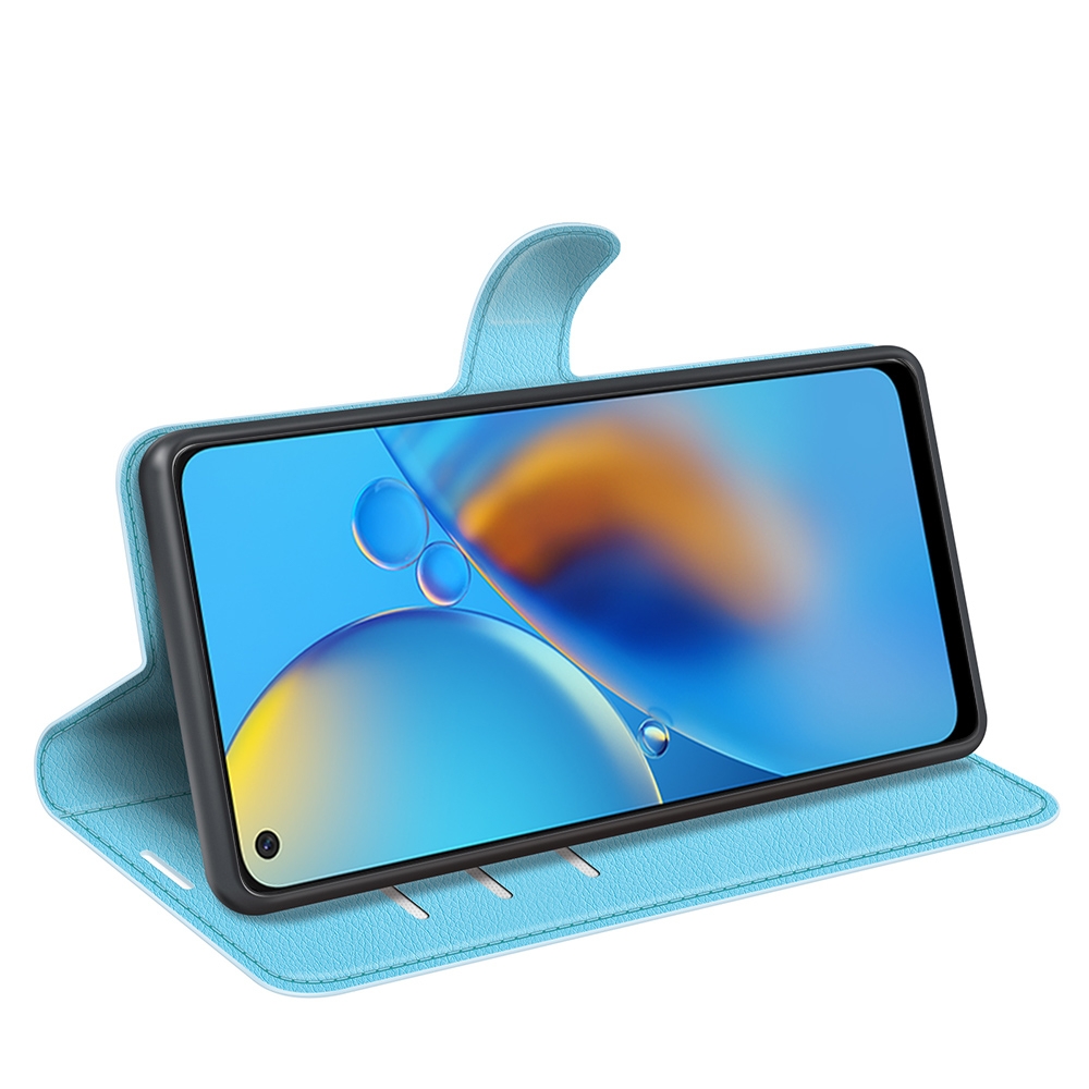 עבור Oppo F19 כיסוי ארנק / ספר עשוי מעור בצבע כחול עם חריצים לכרטיסי אשראי