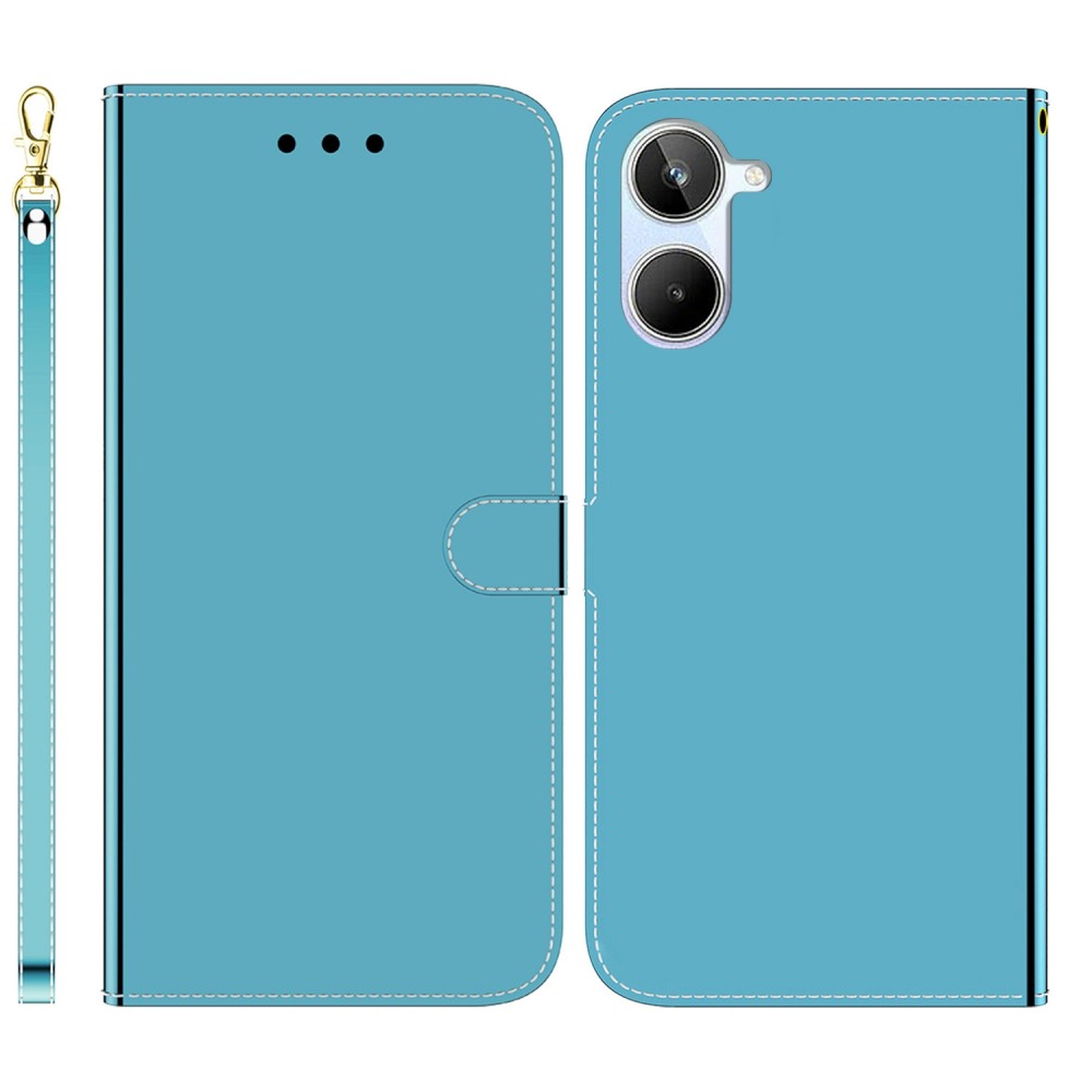 עבור Realme 10 כיסוי ארנק / ספר עשוי מעור בצבע כחול עם חריצים לכרטיסי אשראי