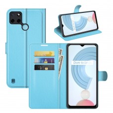 עבור Realme C21Y כיסוי ארנק / ספר עשוי מעור בצבע כחול עם חריצים לכרטיסי אשראי