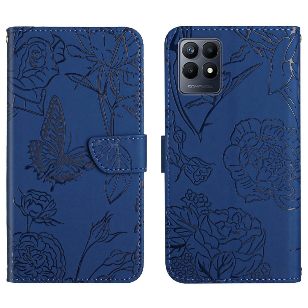 עבור Realme Narzo 50 כיסוי ארנק / ספר עשוי מעור בצבע כחול עם חריצים לכרטיסי אשראי