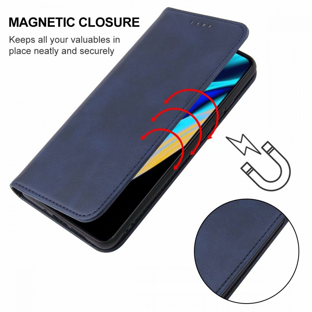 עבור Realme Narzo 50A Prime כיסוי ארנק / ספר עשוי מעור בצבע כחול עם חריצים לכרטיסי אשראי