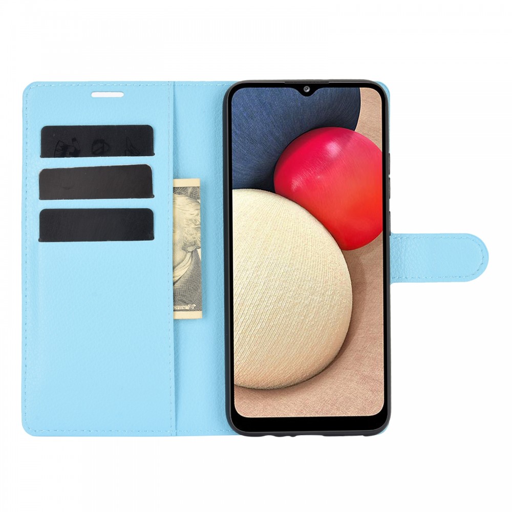 עבור Samsung Galaxy A02s כיסוי ארנק / ספר עשוי מעור בצבע כחול עם חריצים לכרטיסי אשראי