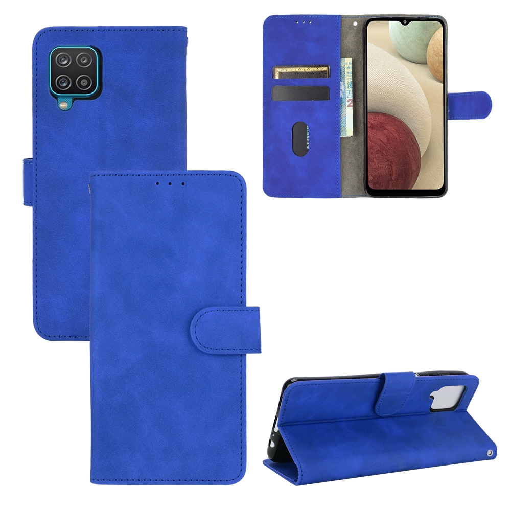 עבור Samsung Galaxy A12 כיסוי ארנק / ספר עשוי מעור בצבע כחול עם חריצים לכרטיסי אשראי