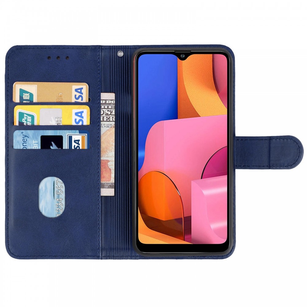 עבור Samsung Galaxy A20s כיסוי ארנק / ספר עשוי מעור בצבע כחול עם חריצים לכרטיסי אשראי