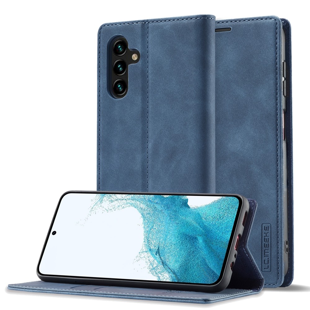 עבור Samsung Galaxy A24 4G כיסוי ארנק / ספר עשוי מעור בצבע כחול עם חריצים לכרטיסי אשראי