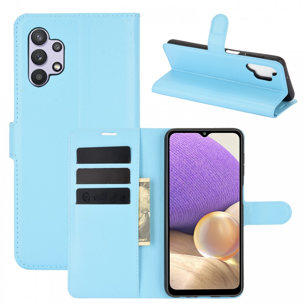 עבור Samsung Galaxy A32 5G כיסוי ארנק / ספר עשוי מעור בצבע כחול עם חריצים לכרטיסי אשראי