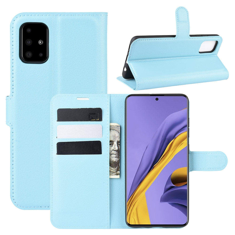 עבור Samsung Galaxy A51 כיסוי ארנק / ספר עשוי מעור בצבע כחול עם חריצים לכרטיסי אשראי