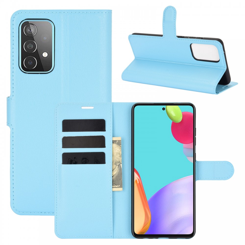 עבור Samsung Galaxy A52 5G כיסוי ארנק / ספר עשוי מעור בצבע כחול עם חריצים לכרטיסי אשראי