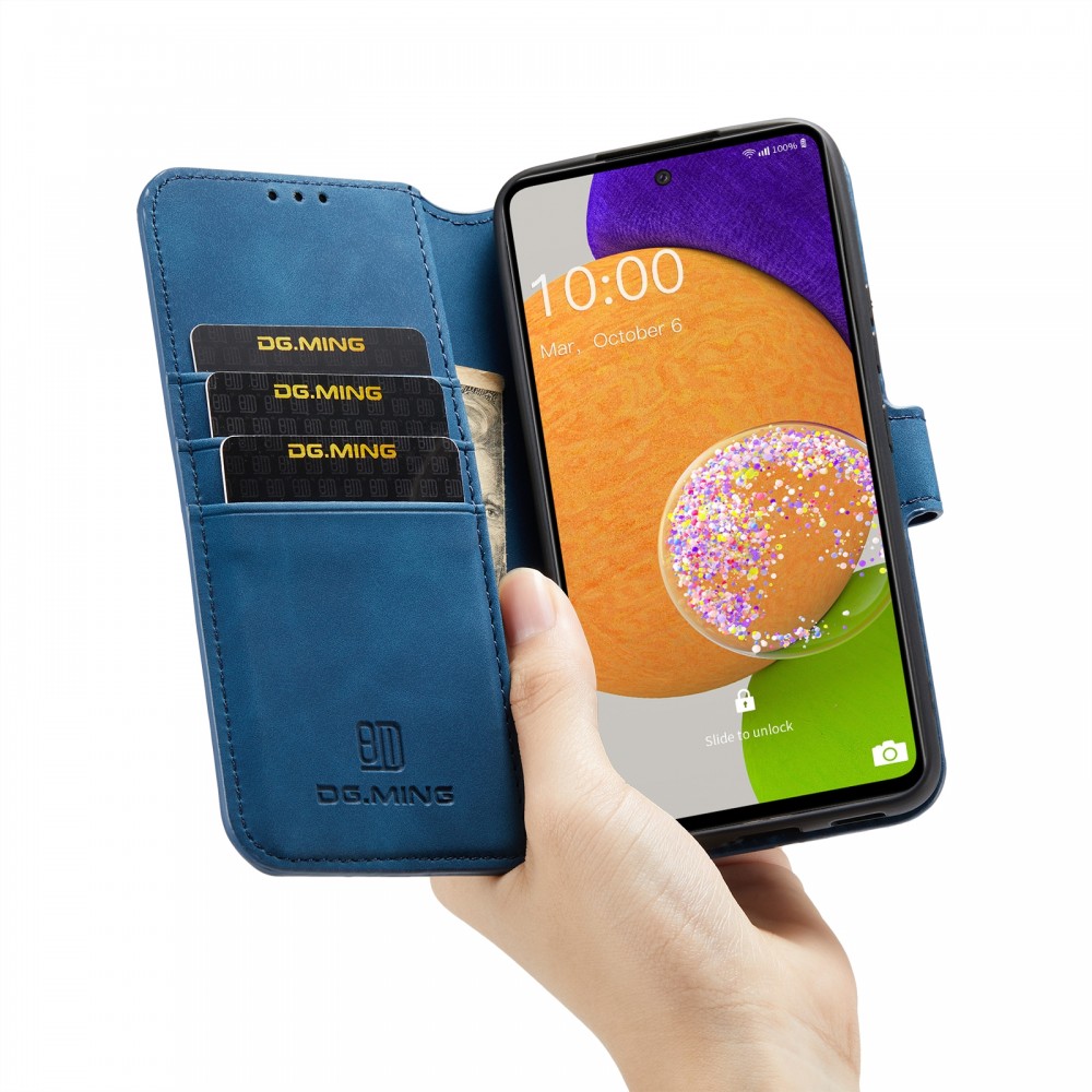 עבור Samsung Galaxy A53 5G כיסוי ארנק / ספר עשוי מעור בצבע כחול עם חריצים לכרטיסי אשראי