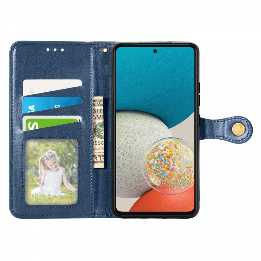 עבור Samsung Galaxy A73 5G כיסוי ארנק / ספר עשוי מעור בצבע כחול עם חריצים לכרטיסי אשראי
