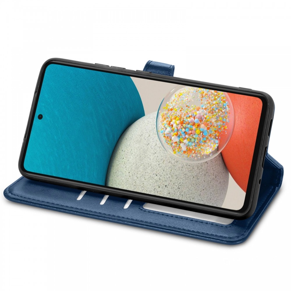 עבור Samsung Galaxy A73 5G כיסוי ארנק / ספר עשוי מעור בצבע כחול עם חריצים לכרטיסי אשראי