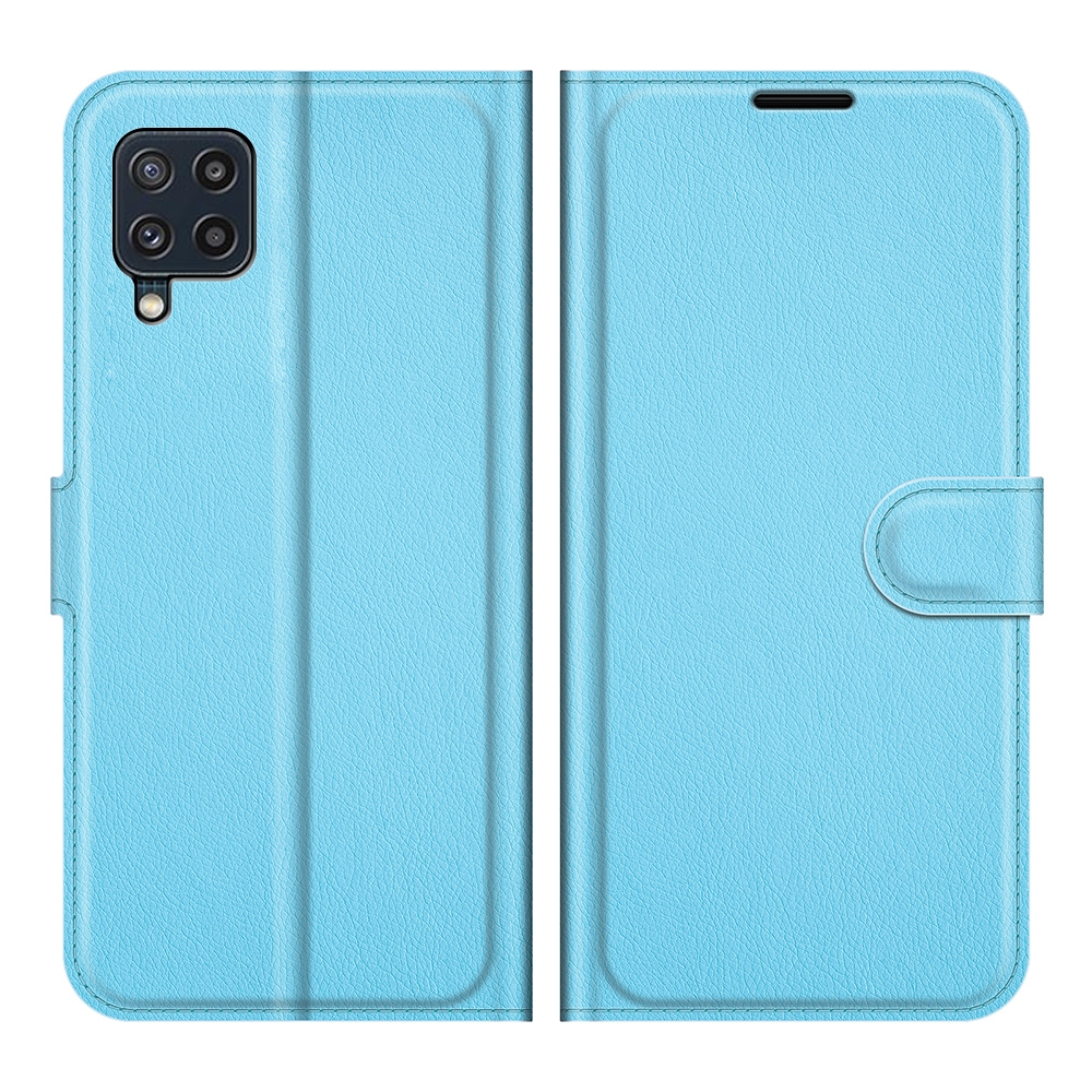 עבור Samsung Galaxy M32 כיסוי ארנק / ספר עשוי מעור בצבע כחול עם חריצים לכרטיסי אשראי