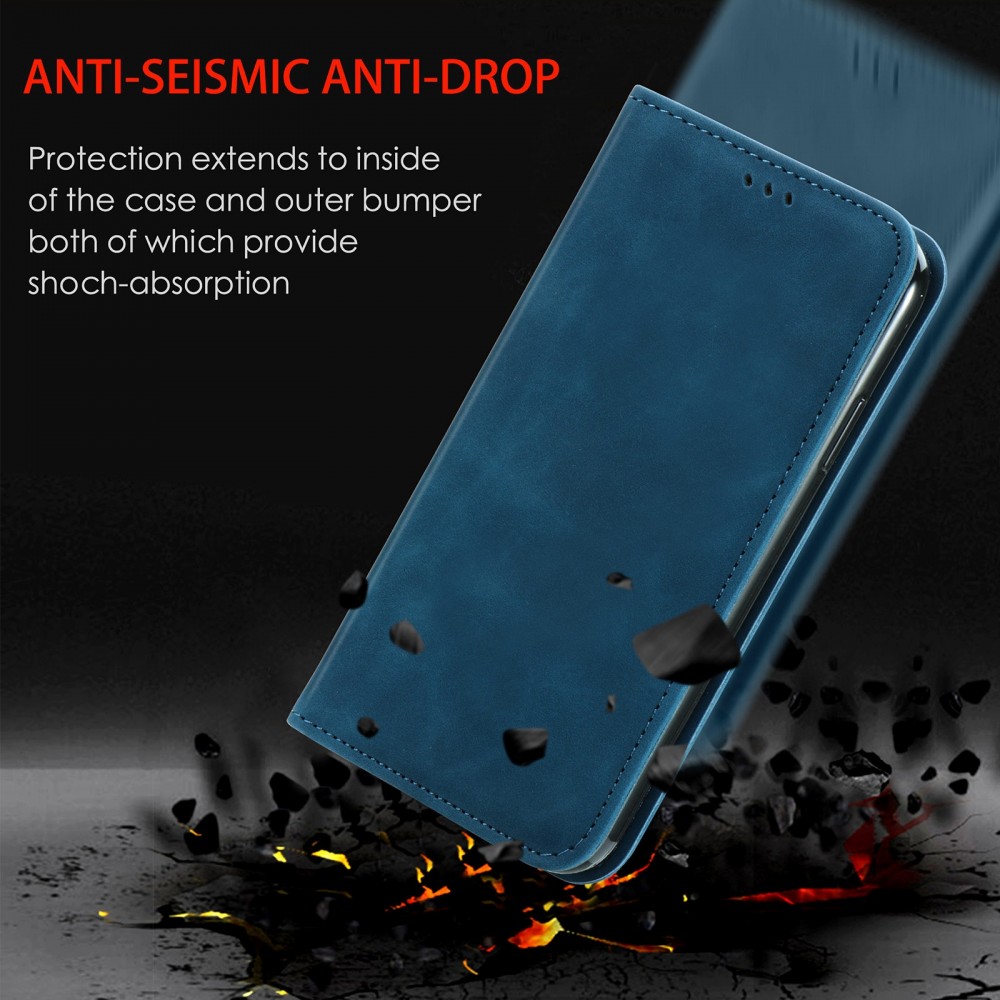 עבור Samsung Galaxy Note20 Ultra כיסוי ארנק / ספר עשוי מעור בצבע כחול עם חריצים לכרטיסי אשראי
