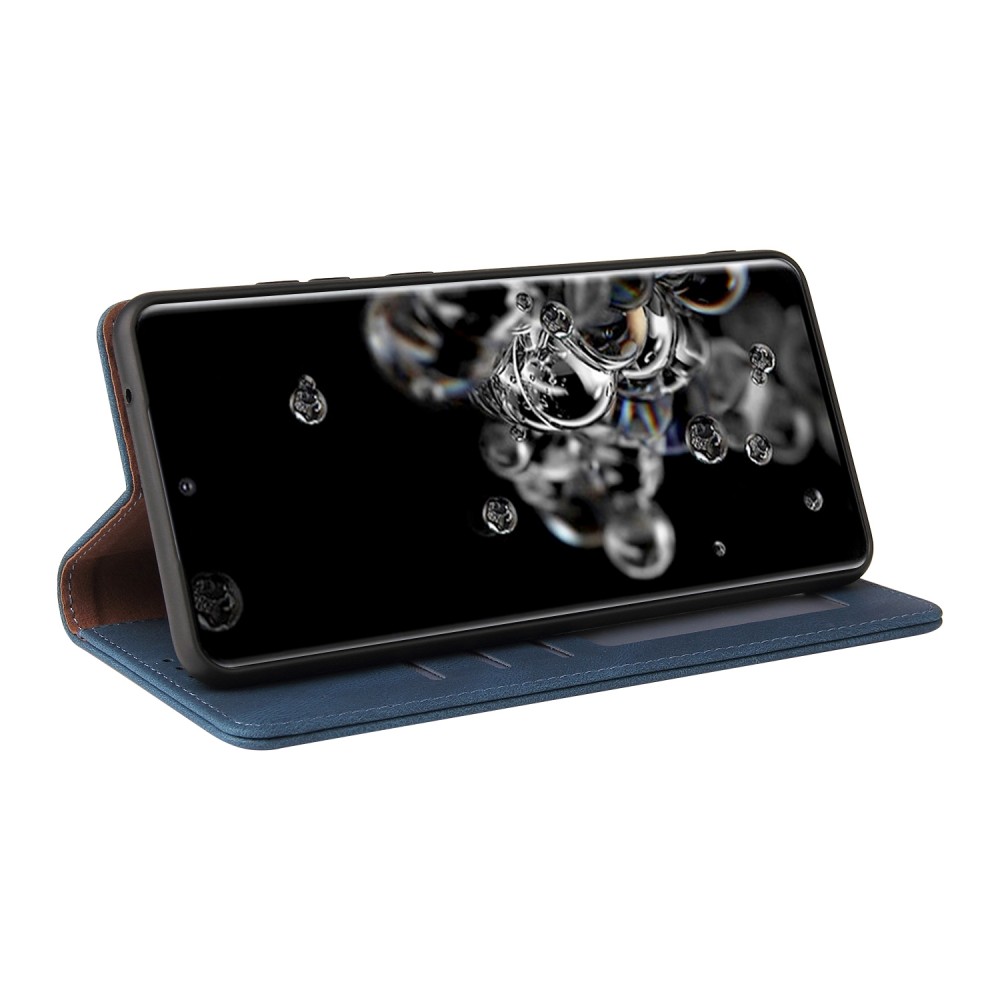 עבור Samsung Galaxy S20 Ultra כיסוי ארנק / ספר עשוי מעור בצבע כחול עם חריצים לכרטיסי אשראי