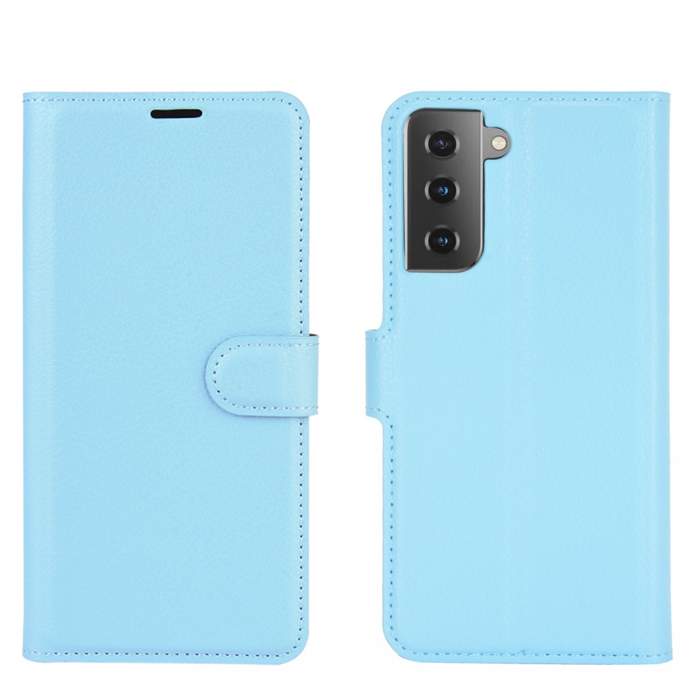 עבור Samsung Galaxy S21 5G כיסוי ארנק / ספר עשוי מעור בצבע כחול עם חריצים לכרטיסי אשראי