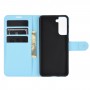 עבור Samsung Galaxy S21 5G כיסוי ארנק / ספר עשוי מעור בצבע כחול עם חריצים לכרטיסי אשראי