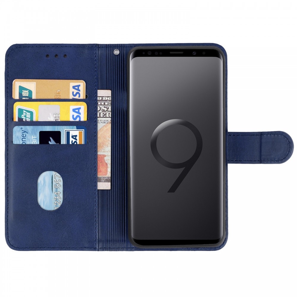 עבור Samsung Galaxy S9+ כיסוי ארנק / ספר עשוי מעור בצבע כחול עם חריצים לכרטיסי אשראי