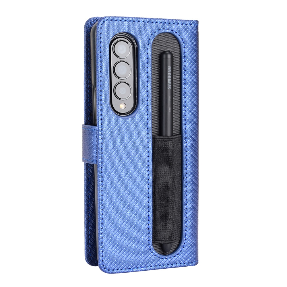 עבור Samsung Galaxy Z Fold3 5G כיסוי ארנק / ספר עשוי מעור בצבע כחול עם חריצים לכרטיסי אשראי
