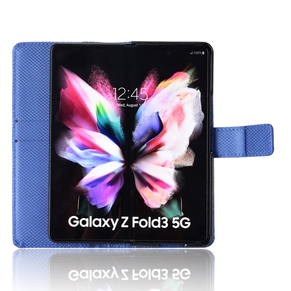 עבור Samsung Galaxy Z Fold3 5G כיסוי ארנק / ספר עשוי מעור בצבע כחול עם חריצים לכרטיסי אשראי