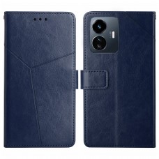 עבור Vivo Y35 כיסוי ארנק / ספר עשוי מעור בצבע כחול עם חריצים לכרטיסי אשראי