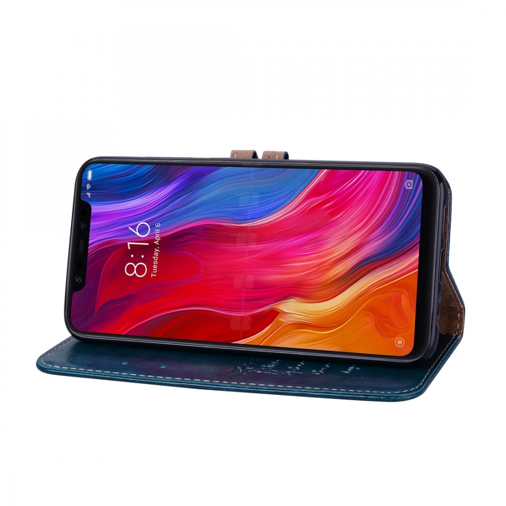 עבור Xiaomi Mi 8 כיסוי ארנק / ספר עשוי מעור בצבע כחול עם חריצים לכרטיסי אשראי